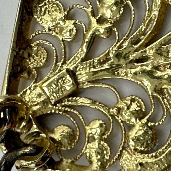 Gold Vermeil Filigree Clip On Vintage Earrings Marked SILVER TIKA Stamped retro - Picture 7 of 16